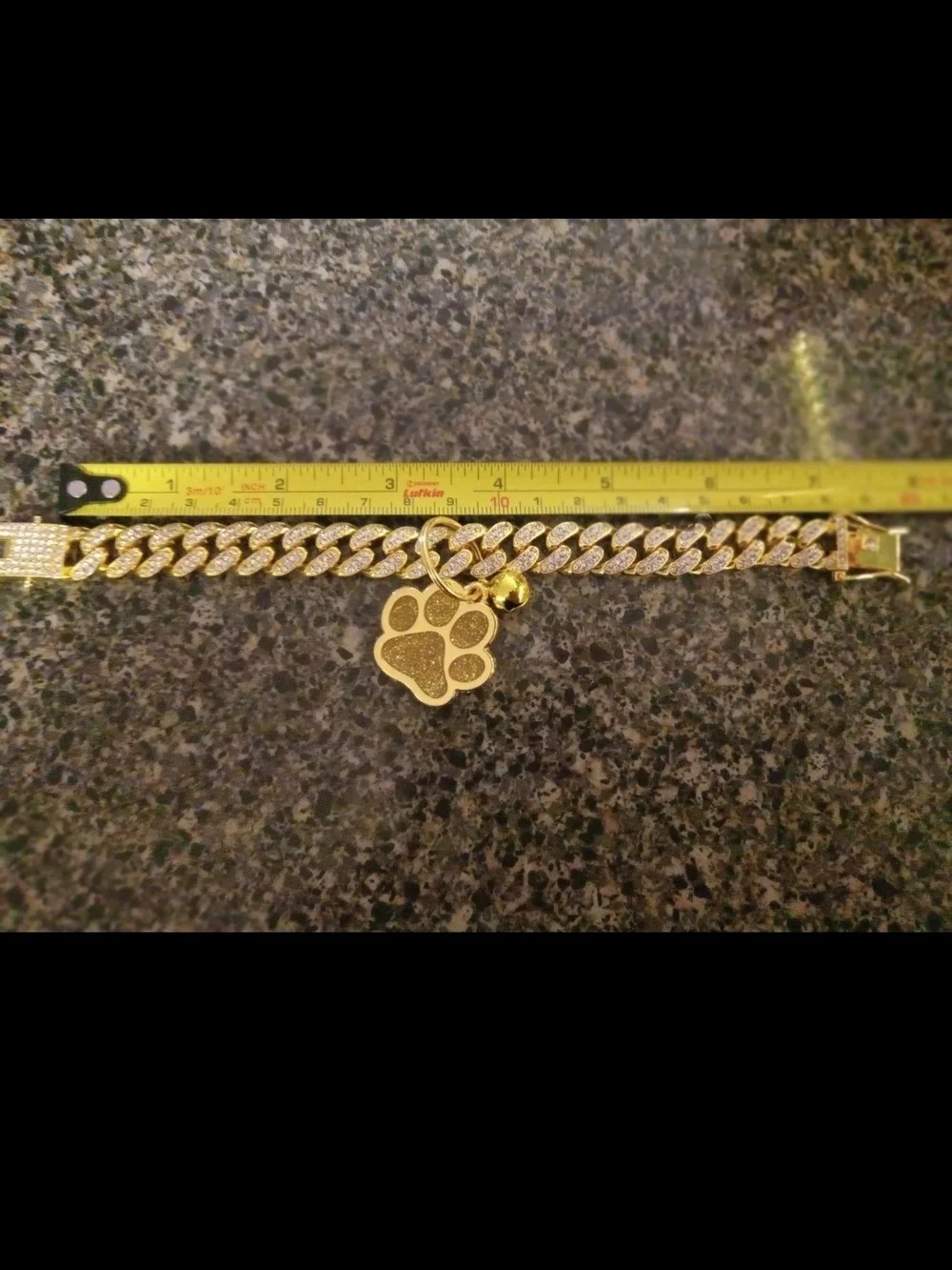 Gold Paw Charm Cuban-Style Dog/ Cat Collar - Sparkling Gold